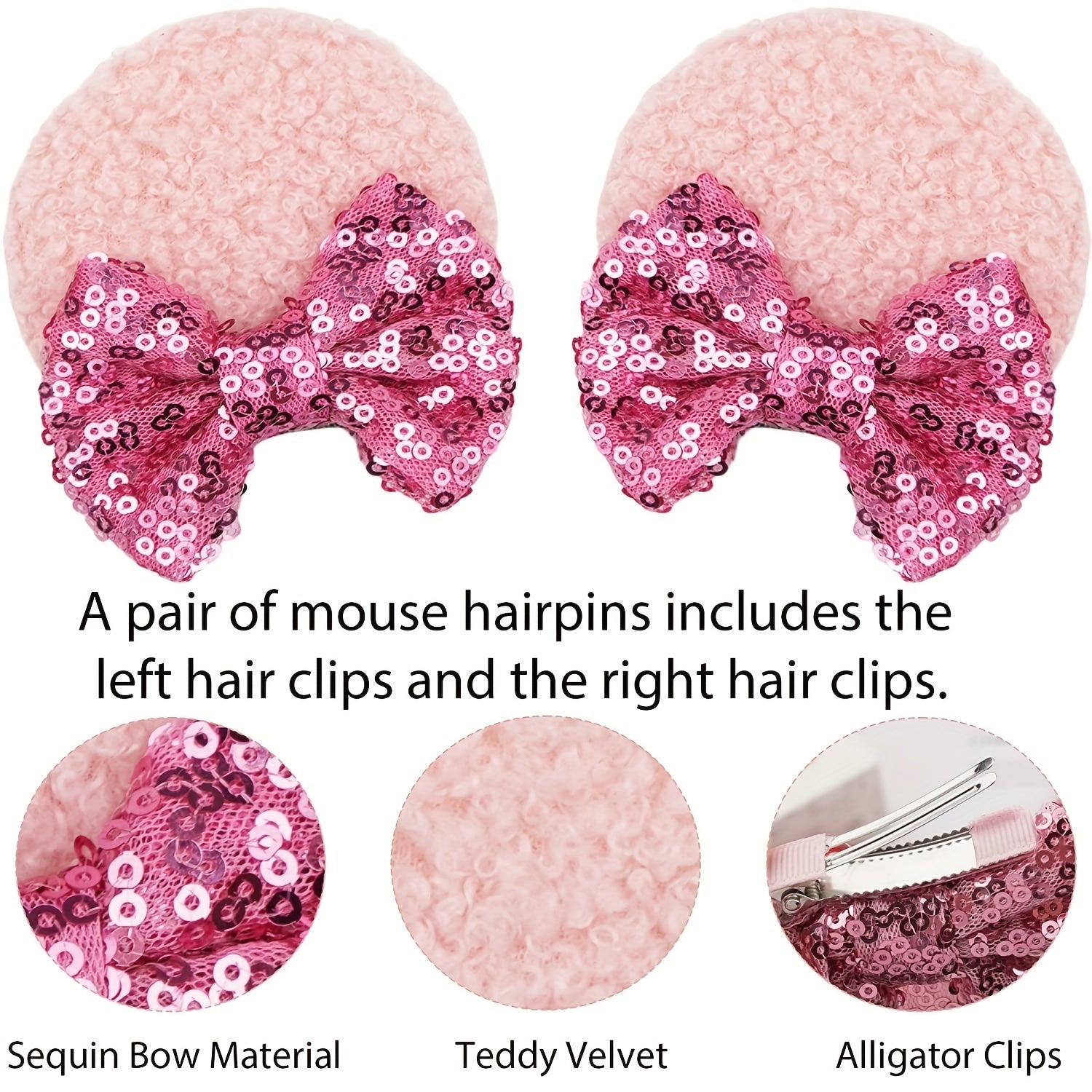 Sequin Mouse Ears Hair Clips Glitter Bows Baby Girls Hair Accessories