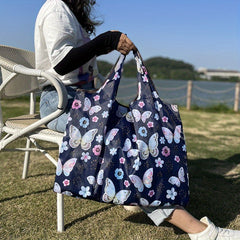 Butterfly Print Nylon Tote Bag Reusable Shopping Bags Large Capacity