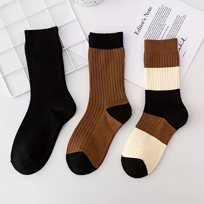 3 Pairs College Style Colorblock Striped Socks Women's Stockings