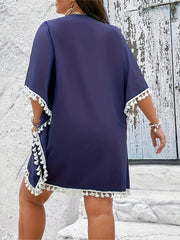  Solid Applique Batwing Sleeve Dress