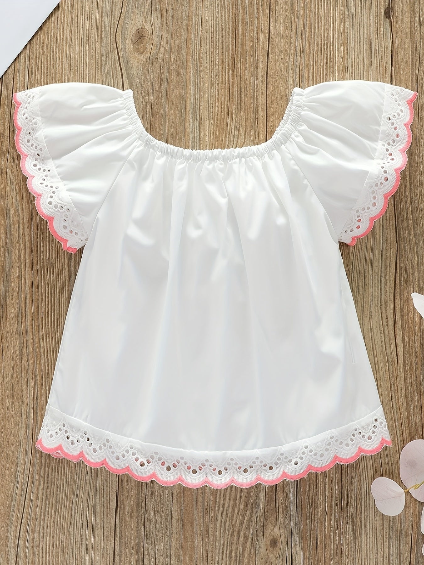 Girls Summer Embroidery Cut Out Lace Small Flying Sleeve Blouse