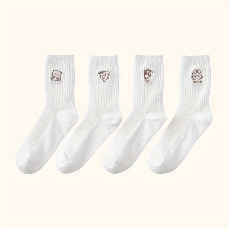 8 Pairs Cartoon Animal Print Comfy Socks Women's Stockings