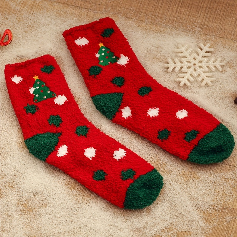 6 Pairs Christmas Print Socks Comfy & Fuzzy Women's Stockings