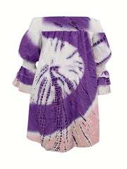  Tie Dye Off Shoulder Layered Sleeve Dress