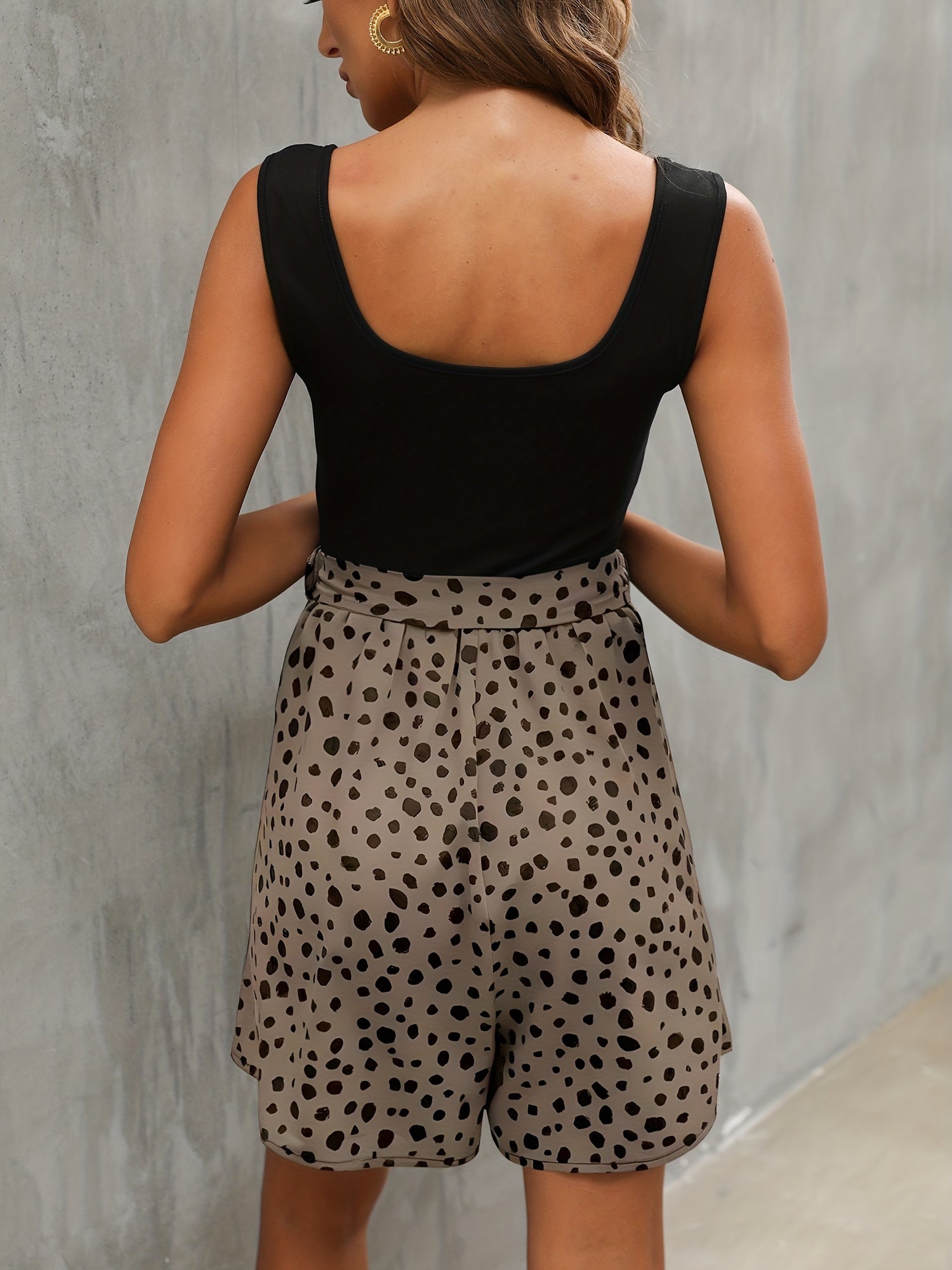 Leopard Print Splicing Rompers Women's Clothing