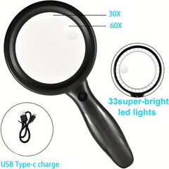 Handheld Magnifying Glass with Light USB Charging Cable