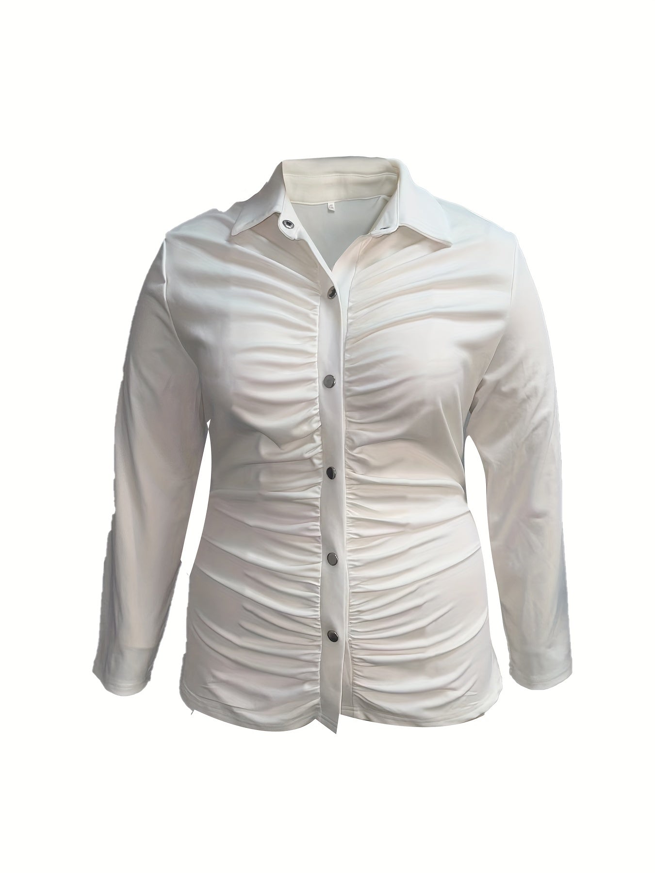  Solid Button Down Long Sleeve Blouse