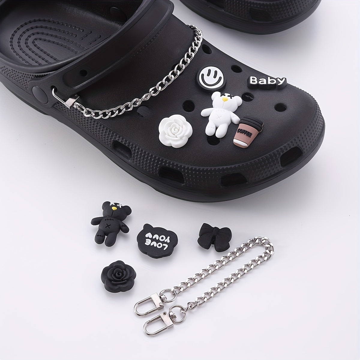 11pcs Cartoon Shoe Charm Set - Chain & Pattern Clogs Buckle For Sandal Slipper