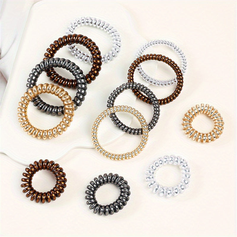 12pcs Spiral Hair Tie Scrunchies Metal Elastic Bands Ponytail Holder