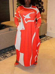  Abstract Print Long Sleeve Baggy Dress