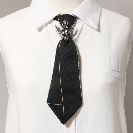 Vintage Rhinestone Decor Tie Pre Tied Tie For Women Men Unisex