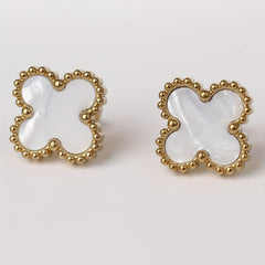 4 Leaf Clover Stud Earrings Minimalist Style Stainless Steel 14K Plated
