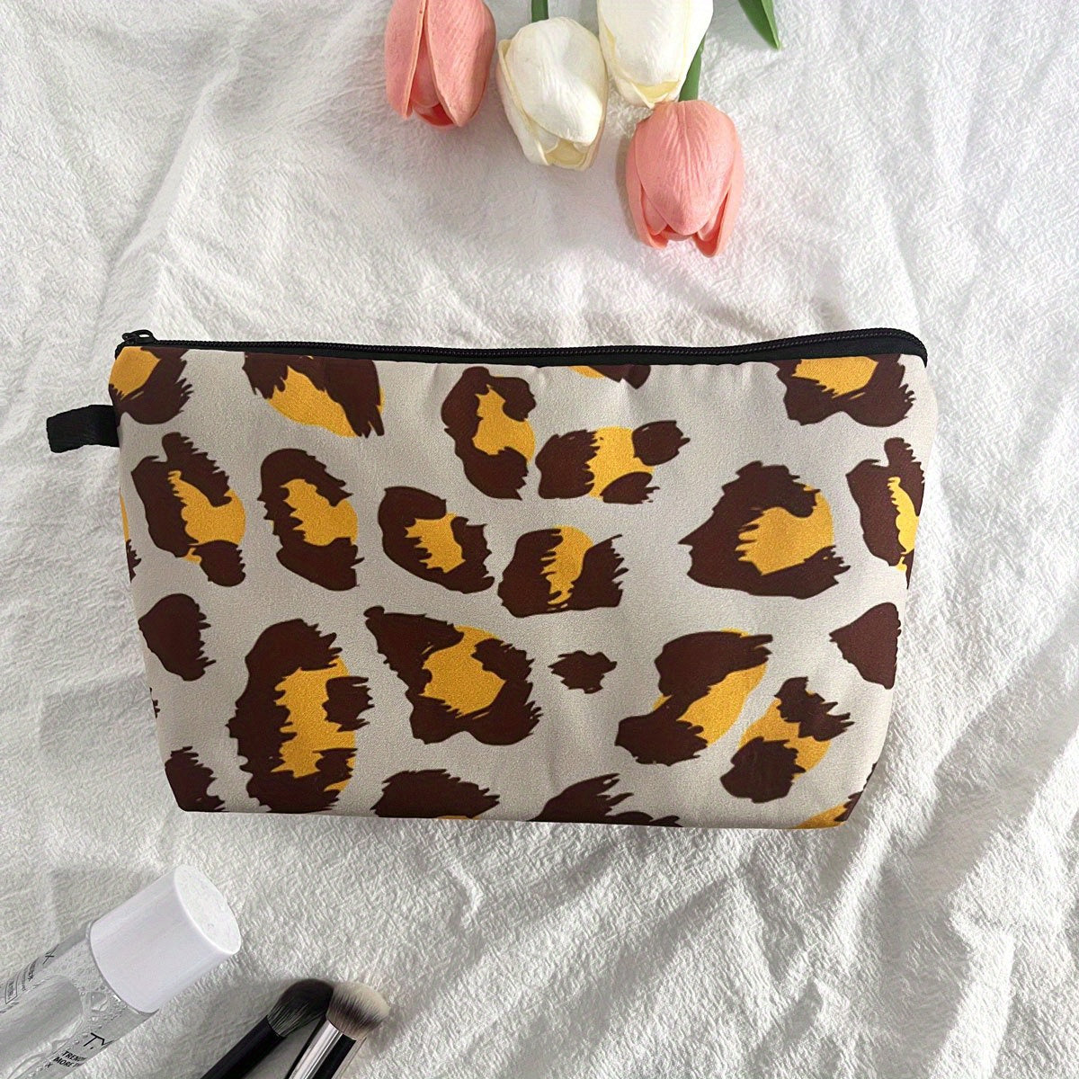 Leopard Cow Pattern Makeup Brushes Bag Cosmetic Pouch Lightweight Portable