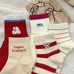 5 Pairs Letter & Striped Socks Women's Stockings