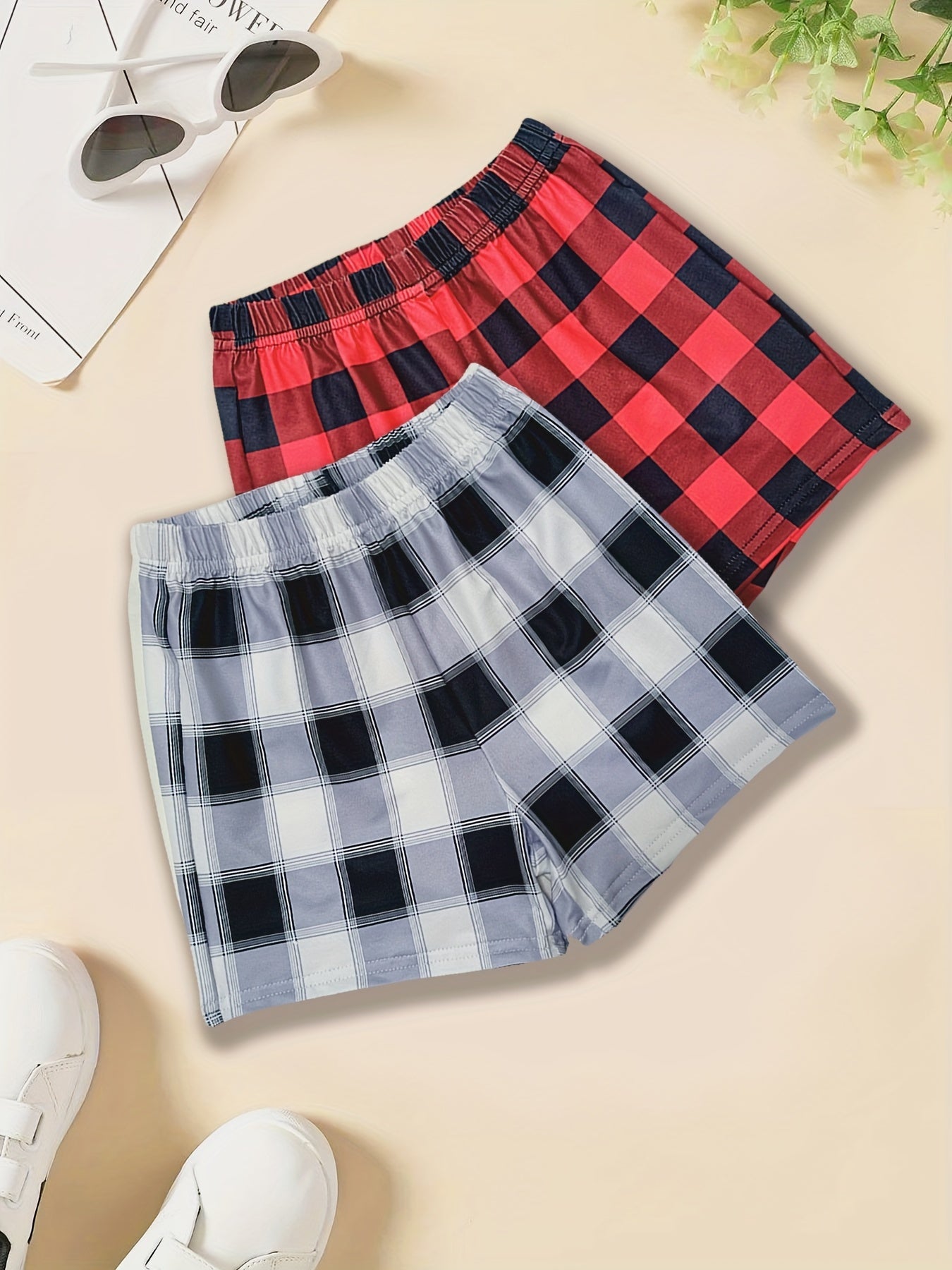 Girls Plaid Shorts Waist Band Comfortable Casual Pants for Summer