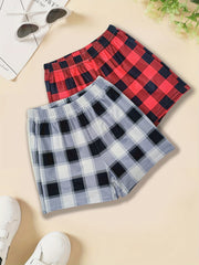 Girls Plaid Shorts Waist Band Comfortable Casual Pants for Summer