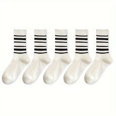 5 Pairs Men's Crew Socks for Autumn Winter Casual Running