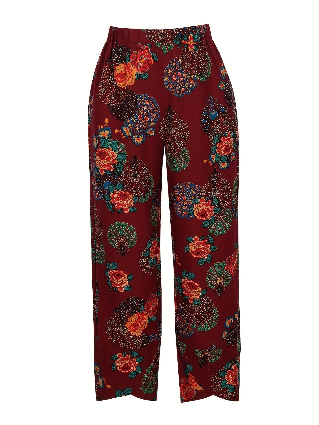 Women's Plus Floral Print Elastic Waist Pants