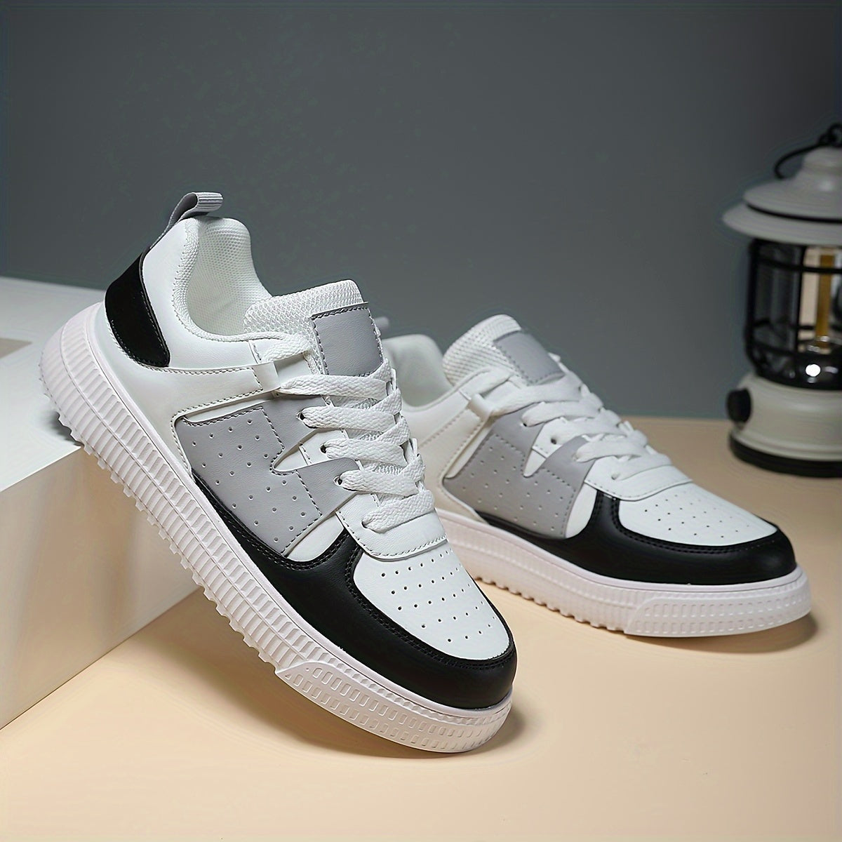 Women's Block Faux Leather Skate Shoes Lightweight Wear Resistant
