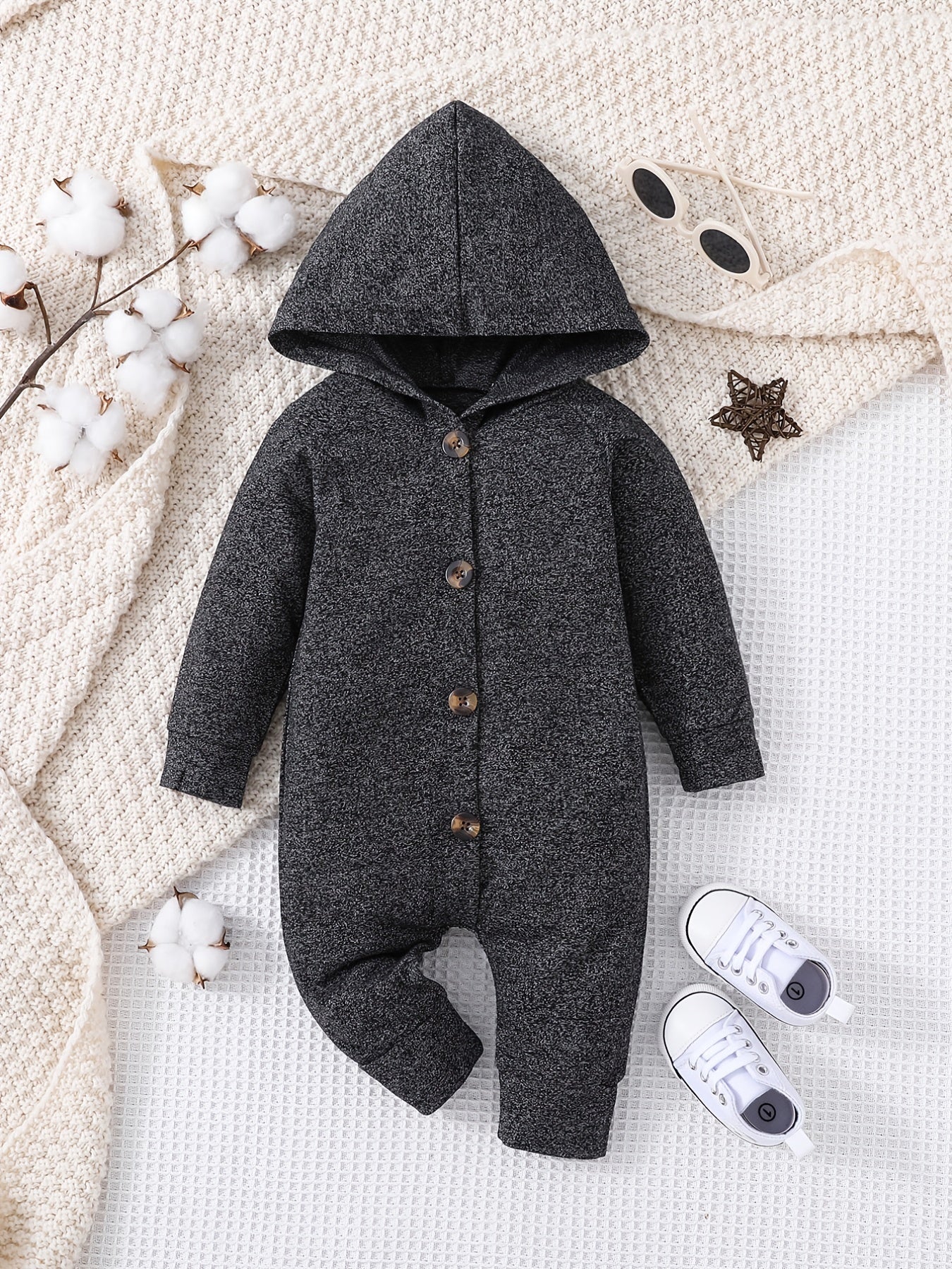 Newborn Baby Boy Long Sleeve Romper Jumpsuit Hooded Onesie