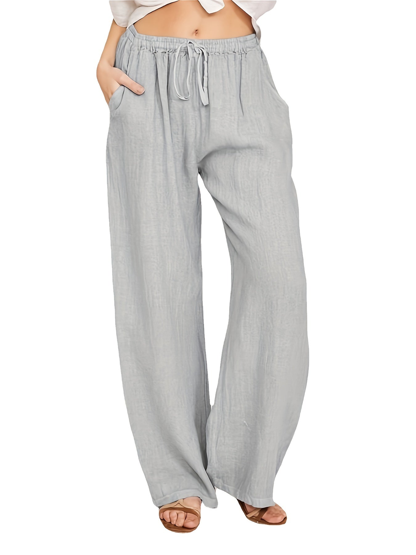  Solid Wide Leg Pants With Pockets