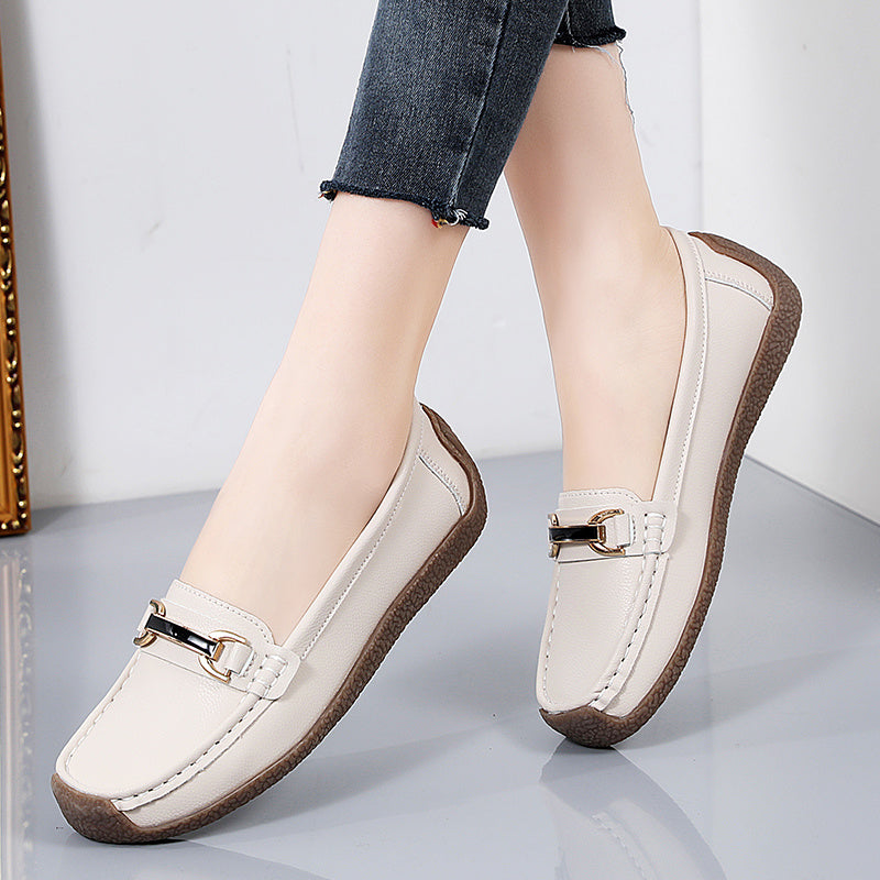 Women's Metal Buckle Slip On Loafers Comfortable Flat Moccasins