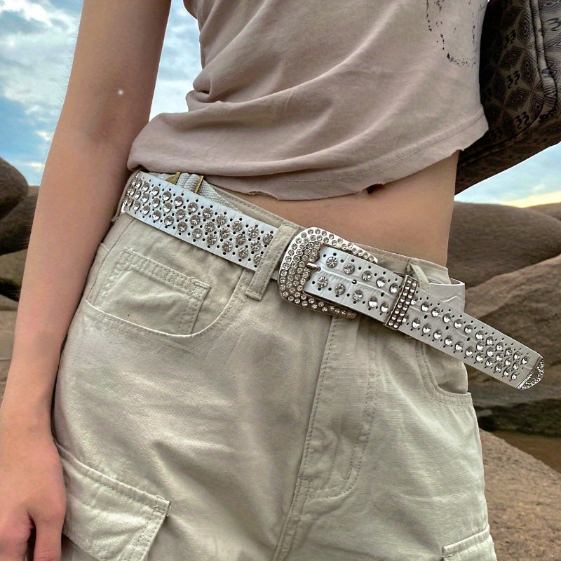Punk Rhinestone Western Belt Cowboy Cowgirl Y2K Bling Jeans Belt