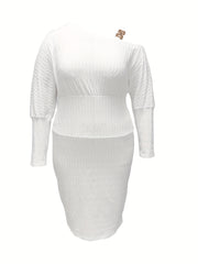  One Shoulder Jacquard Sleeve Dress