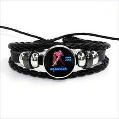 12 Constellation Leather Woven Bohemian Denim Bangle