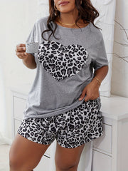  Leopard Heart Print Pajama Set