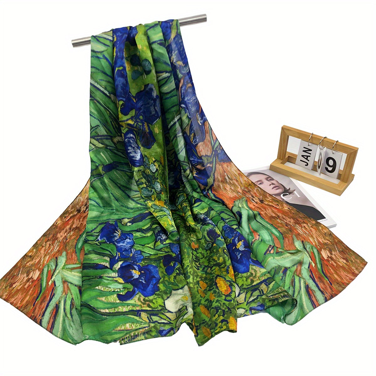 Vintage Green Flower Plant Silk Scarf Print