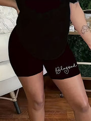  Casual Shorts Women's Plus Letter & Heart Print