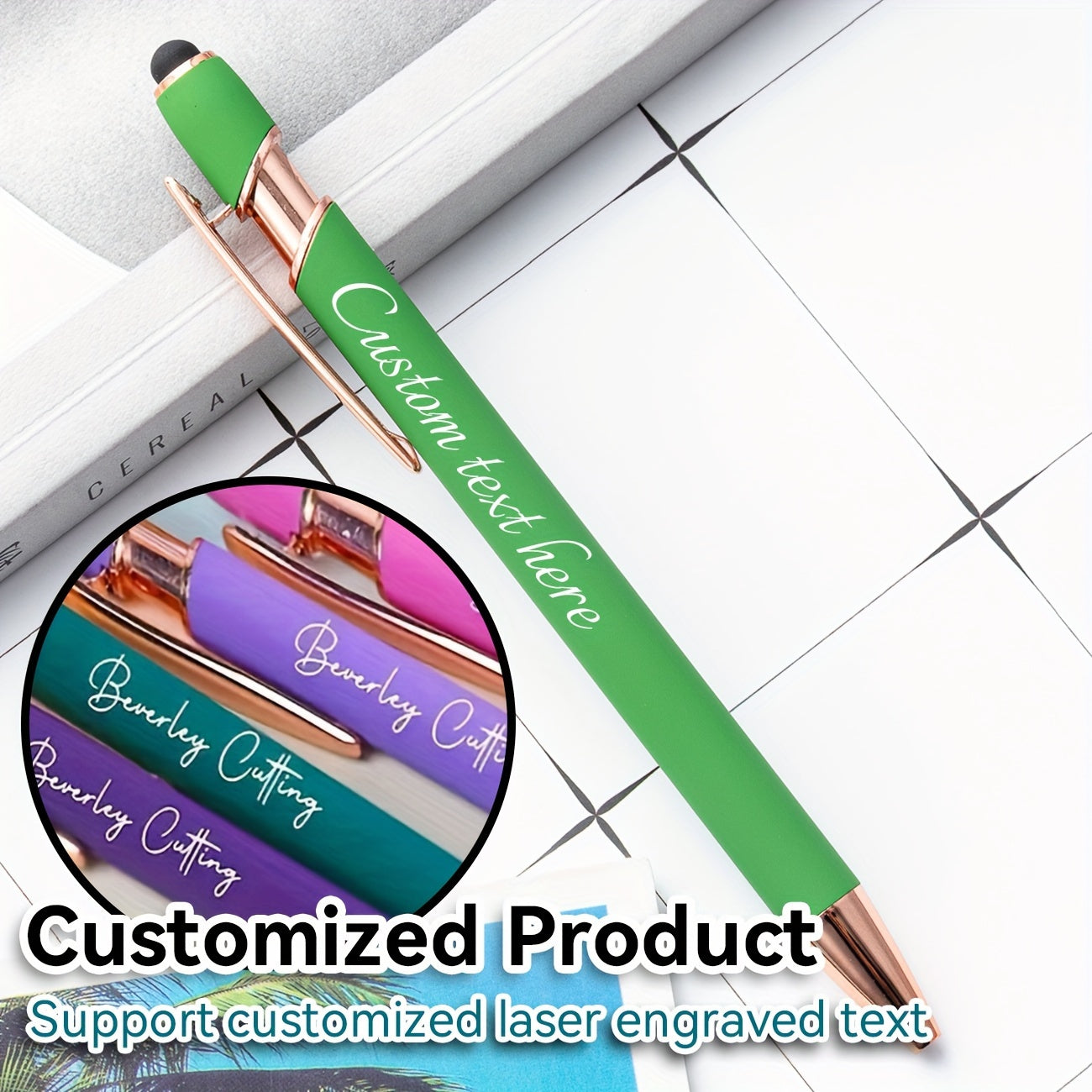 Green Laser Engraved Personalized Capacitor Pen Press Round Ball Pen