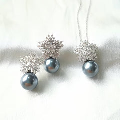 Flower Shape Faux Pearl Jewelry Set Necklace & Earrings