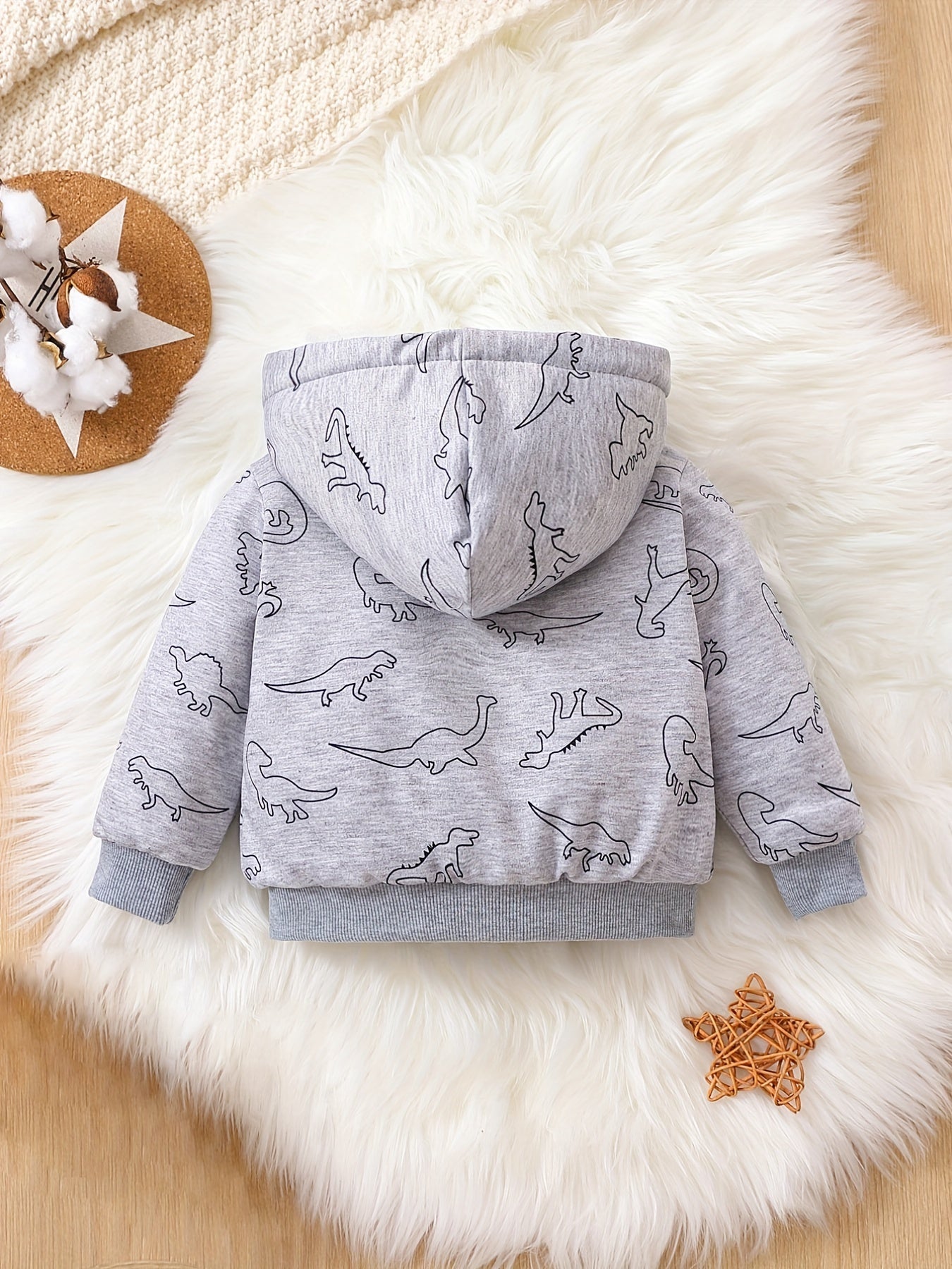 Boys Dino Cartoon Fleece Hoodie Zip Up Sweatshirt