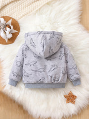 Boys Dino Cartoon Fleece Hoodie Zip Up Sweatshirt