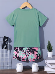Boys Coconut Tree Print Tee & Shorts 2pcs Set