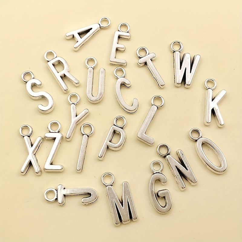 26pcs Antique Silver English Alphabet A Charms Pendant DIY Jewelry Making