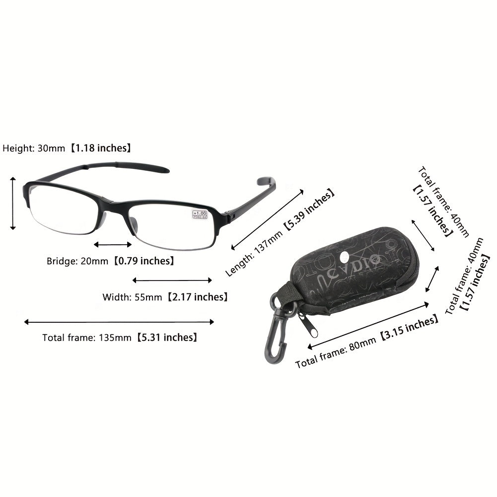 SOOLALA 3 Pairs TR90 Folding Reading Glasses w/ Hook Clip Holder Zipper Case