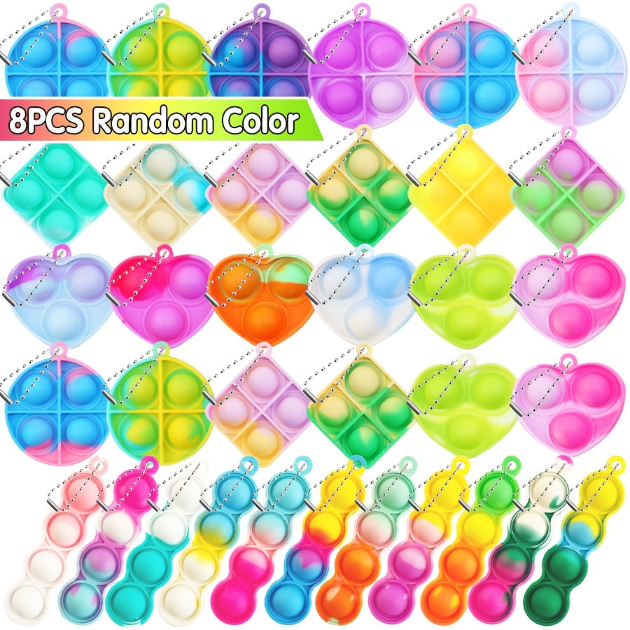 8pcs Mini Pop Keychains Assorted Shapes Fidget Toys for Kids