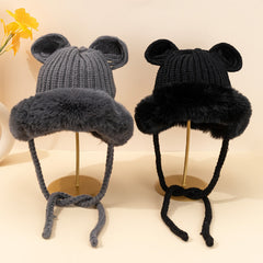 Woolen Knit Hat Winter Ears Braids Plush Cap Keep Warm