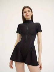 Short Sleeve Corset Jumpsuit Solid Casual Wide Leg Jumpsuit