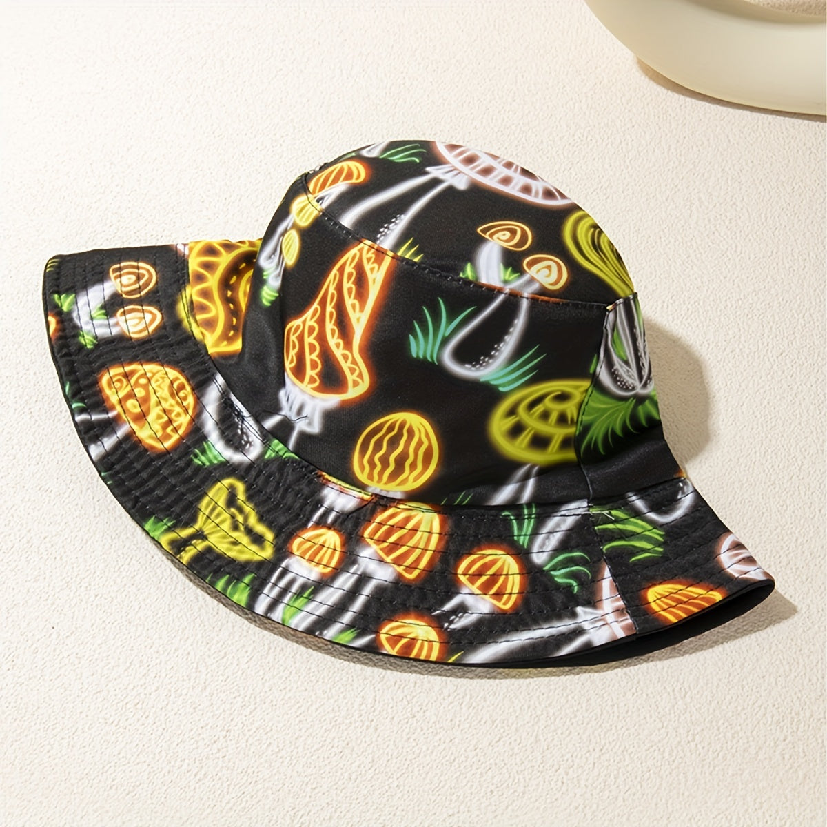 Mushroom Print Bucket Hat Reversible Y2K Basin Hat
