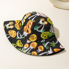 Mushroom Print Bucket Hat Reversible Y2K Basin Hat