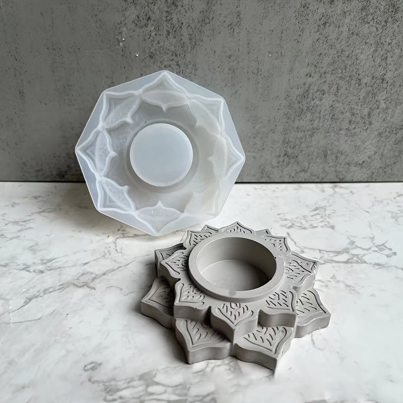 Concrete Candle Jar Silicone Mould Round Lotus Candle Holder Cement Plaster Mold
