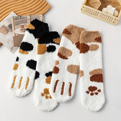 4 Pairs Cat Claw Fuzzy Socks Mid Tube Stockings