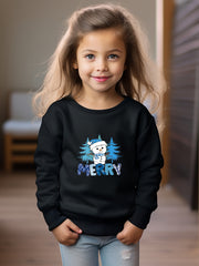 Cartoon Snowman Pattern Crew Neck Long Sleeve Sweatshirt For Girls