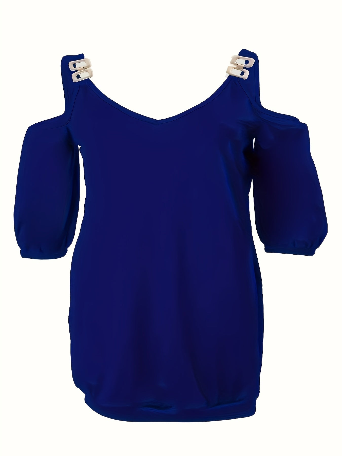  Cold Shoulder V Neck Stretch Mini Dress