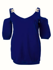  Cold Shoulder V Neck Stretch Mini Dress