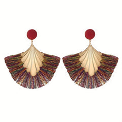 Fan Shape Tassel Retro Boho Dangle Earrings Alloy 18K Plated